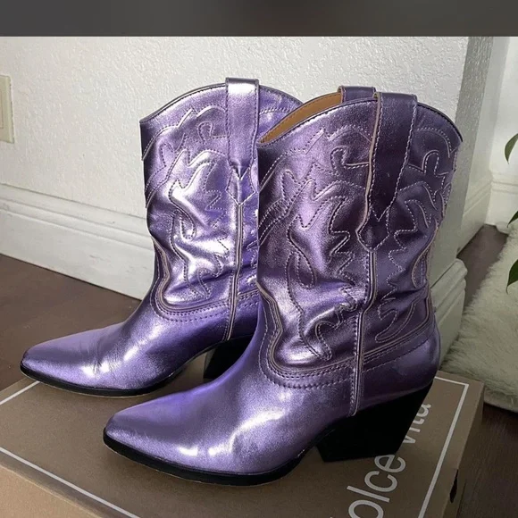 Dolce Vita Metallic Purple Heeled Boots - Picture 5 of 5